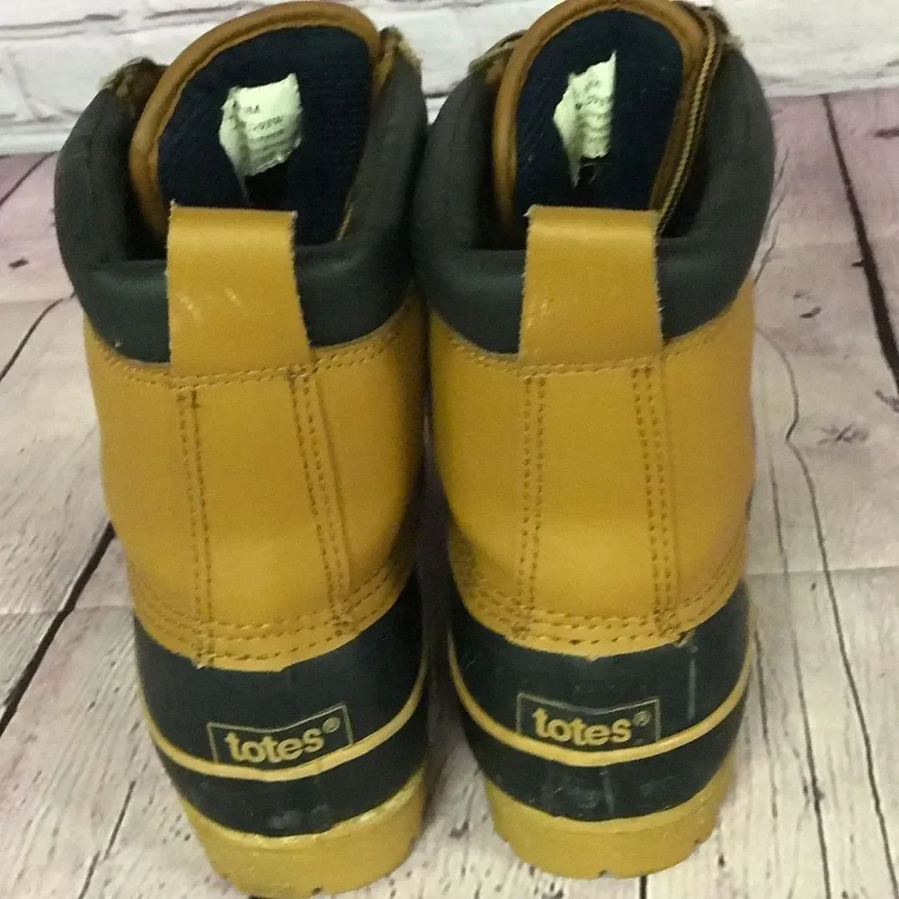 Men's Totes Duck Boot Navy Blue with Leather Upper Waterproof Lug Sole Size 9